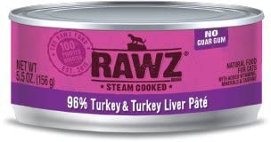 Rawz 96% Turkey and Turkey Liver Pate Canned Food for Cats (24/5.5 oz Cans)