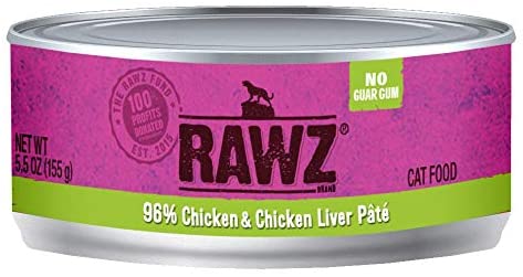 RAWZ 96% Chicken and Chicken Liver Pate Canned Food for Cats 18/3 oz Cans (Chicken & Chicken Liver Pate, 3 Ounce)