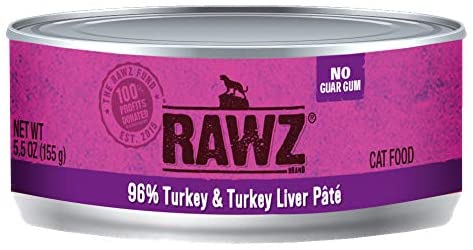 Rawz 96% Turkey and Turkey Liver Pate Canned Food for Cats (18/3 oz Cans)