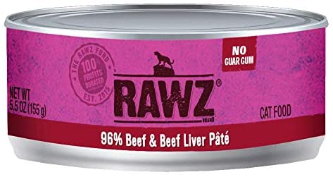 Rawz 96% Beef and Beef Liver Pate Canned Food for Cats 24/5.5 oz Cans