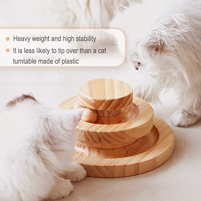 Cat Roller Toy-Double Layer Wooden Track Balls Turntable for Kitten Kitty Cat