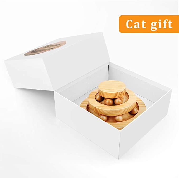 Cat Roller Toy-Double Layer Wooden Track Balls Turntable for Kitten Kitty Cat