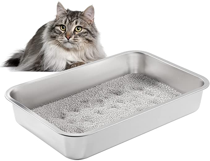 Kichwit Stainless Steel Cat Litter Box for Elderly Cats, Arthritic