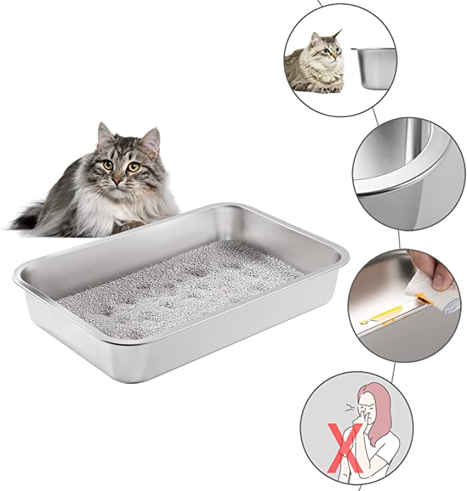 Kichwit Stainless Steel Cat Litter Box for Elderly Cats, Arthritic