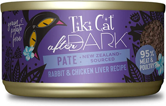 TIKI PETS Cat After Dark Canned Wet Food Pate Grain Free with Organ Meats, Rabbit and Chicken Liver Recipe, 12 cans 3oz