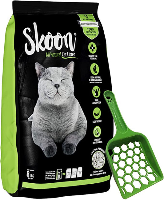 Skoon All-Natural Cat Litter + Free Pooper Skooper, Non-Tracking, Non-Clumping, Low Maintenance, Eco-Friendly - Absorbs, Locks and Seals Liquids for Best Odor Control